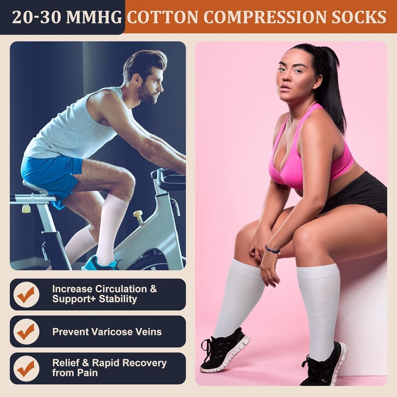 Tisancy 4 Pairs Cotton Compression Socks for Women Men 20-30mmhg Is Best Support Stocking for Running Hiking Cycling - Image 5